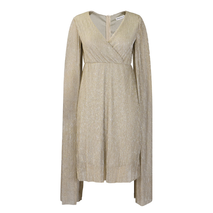 Ladies Elegant wrap dress with long transparent sleeves and sparkling effect Lune London