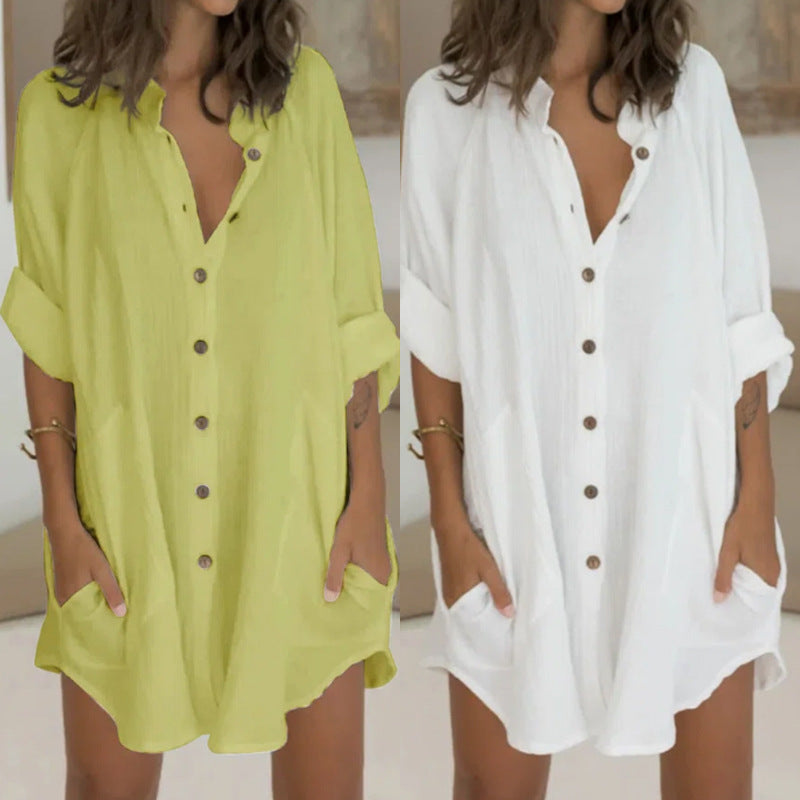 Oversized shirt dress for women with practical pockets and button placket Lune London