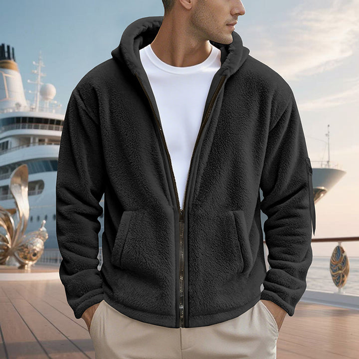 Fleece jacket for men with practical zipper and hood Lune London