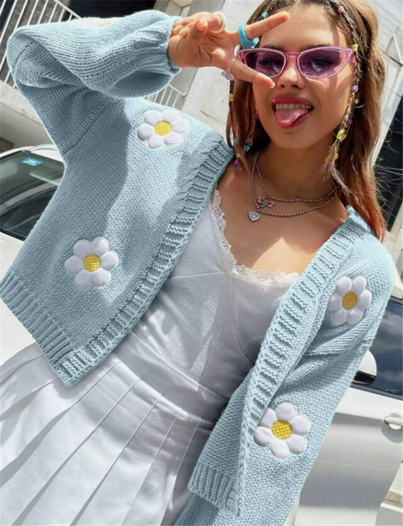 Ladies cardigan with floral appliques and a relaxed fit Lune London