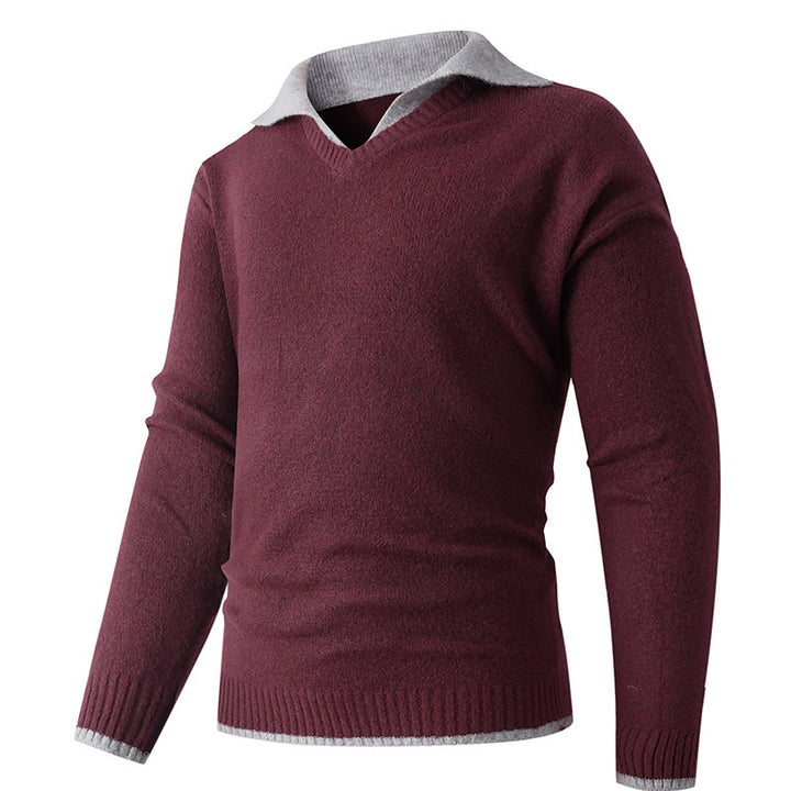 Pull-over V élégant hommes avec col de chemise glissant et texture de haute qualité Lune London