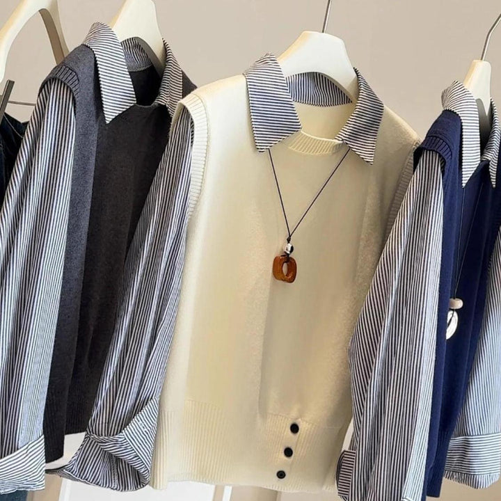 Pull-over haut de gamme pour femmes avec col chemise Chic & Stil