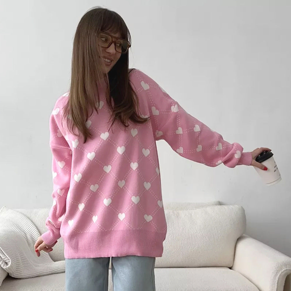 Ladies Knit Sweater with Heart Patterns and Casual Fit Lune London