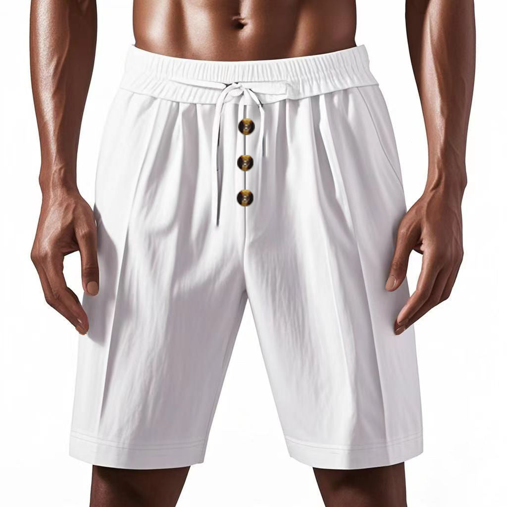 Shorts d'été légers pour hommes avec taille élastique et détails de bouton pratiques Lune London