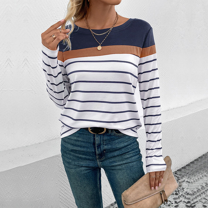 Striped long-sleeve shirt for women with a modern cut and an elegant round collar Lune London