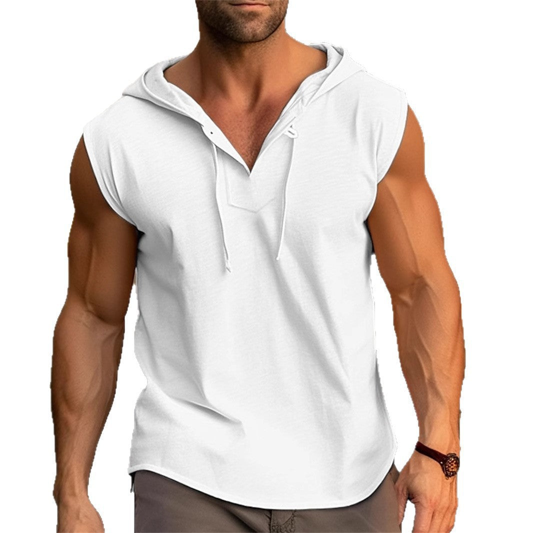 Men's sleeveless training T-shirt with a practical hood design Lune London
