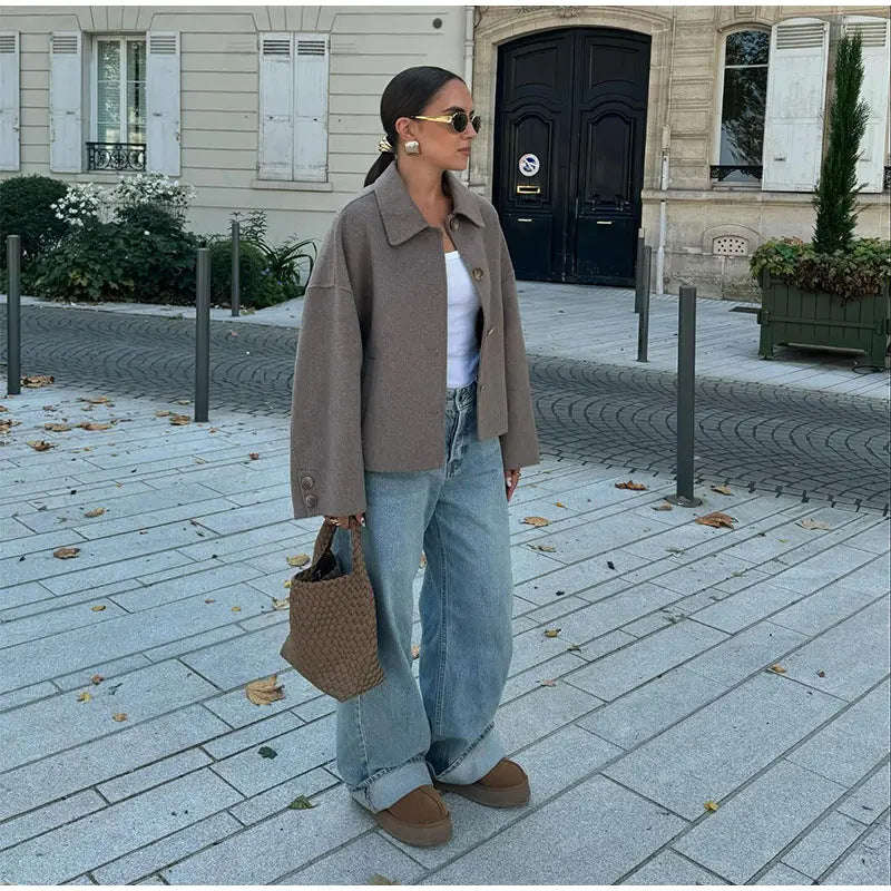 Oversized wool coat for women with button detail Lune London