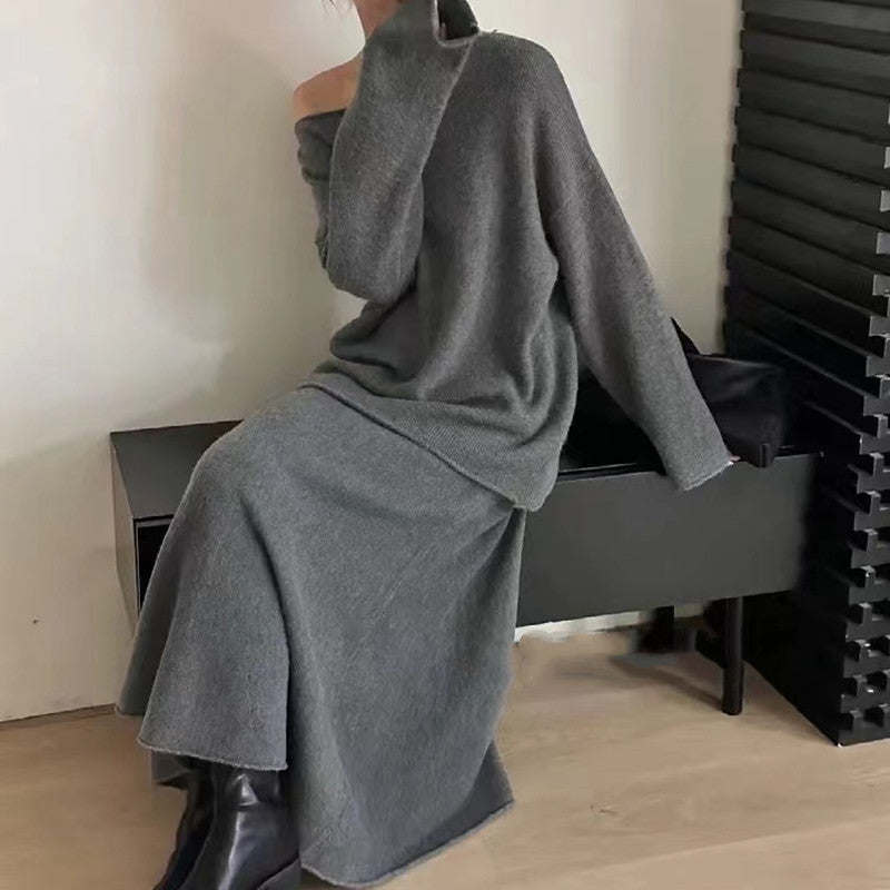 Robe tricotée pour femmes au design décontracté à épaules dénudées avec une coupe ample