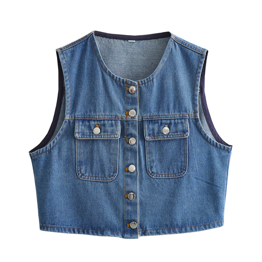 Denim vest for women with stylish pockets and classic button closure Lune London