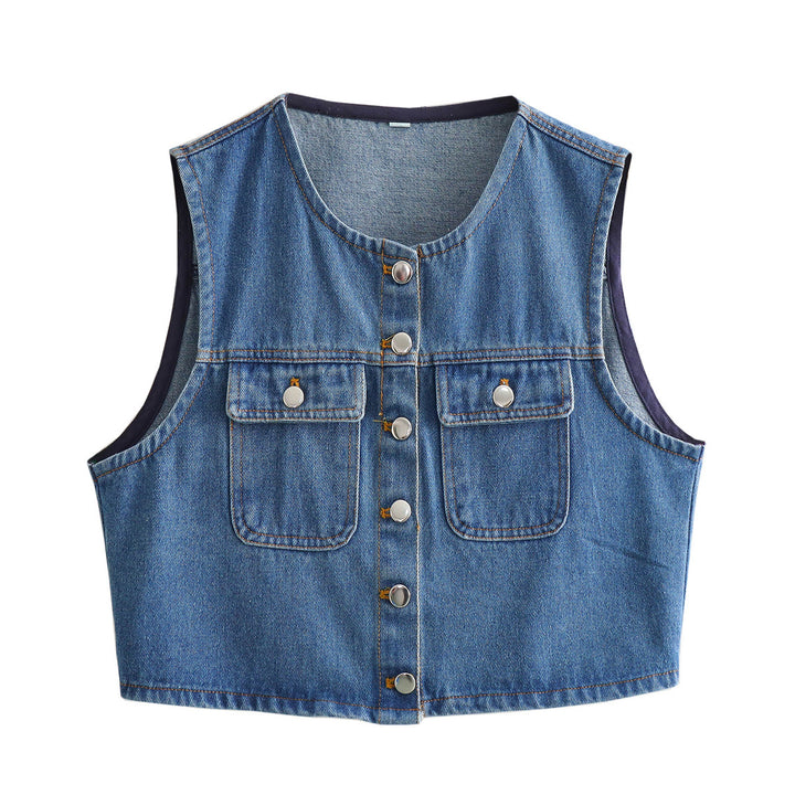 Denim vest for women with stylish pockets and classic button closure Lune London