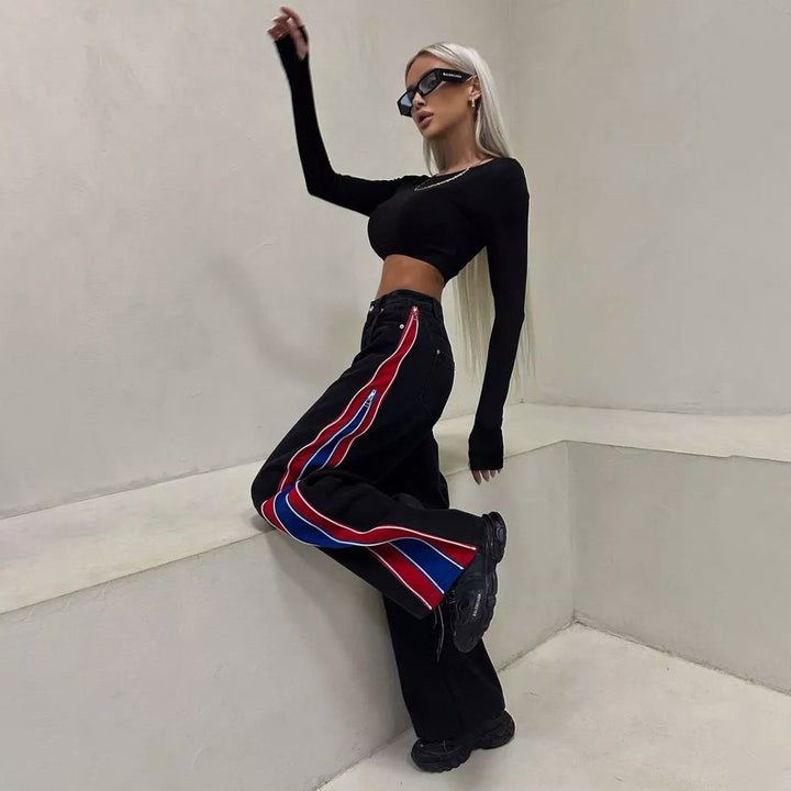 Women Short Sports Top with Long Sleeves and Colorful Side Stripes Lune London