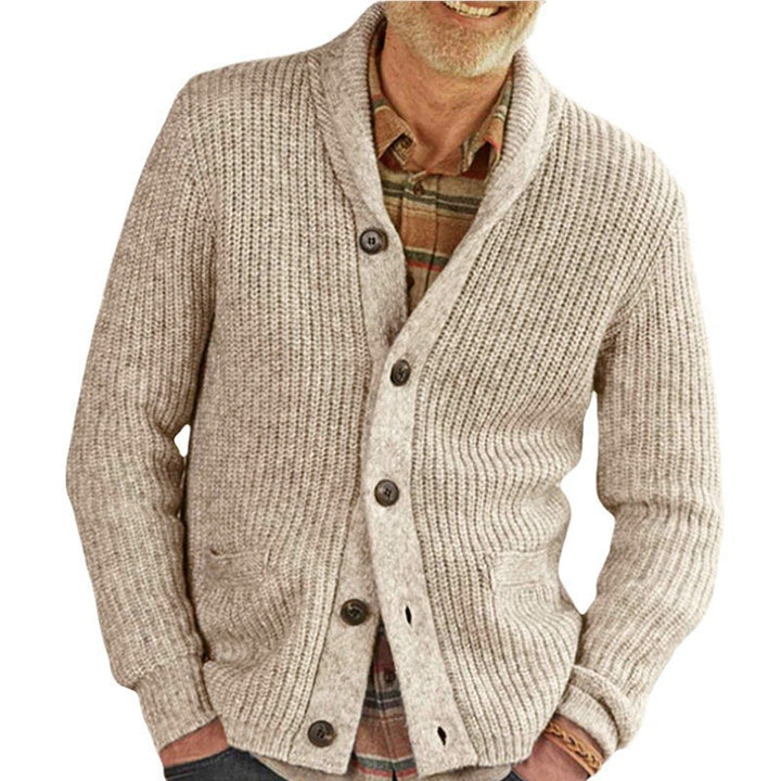 Men's knitted jacket with classic cable knit pattern and comfortable deep pockets Lune London