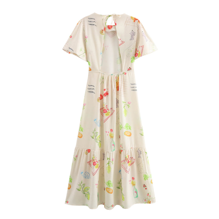 Maxi dress for women with colorful print and fluid ruffles Lune London