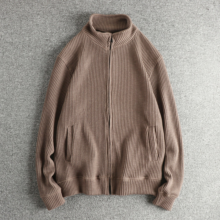 Knit jacket for women with high collar and practical pockets Lune London
