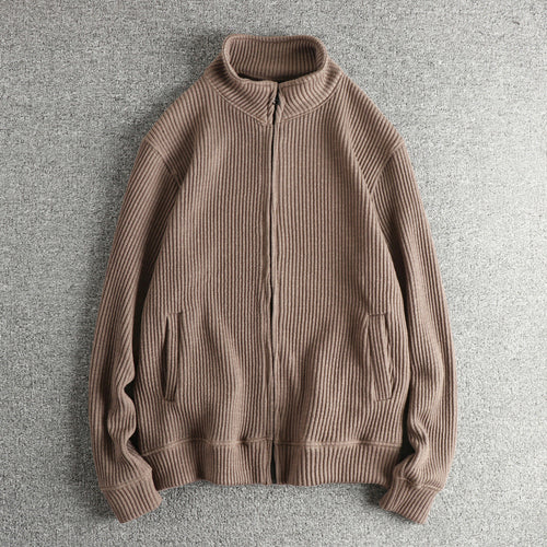 Knit jacket for women with high collar and practical pockets Lune London