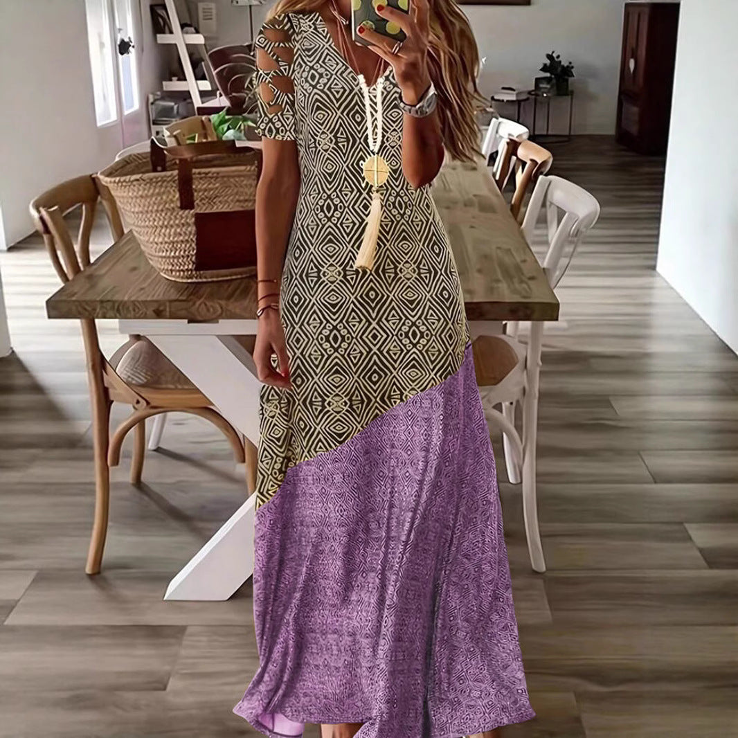 Chic Cut-Out Sleeve Bohemian Maxi Dress for Women