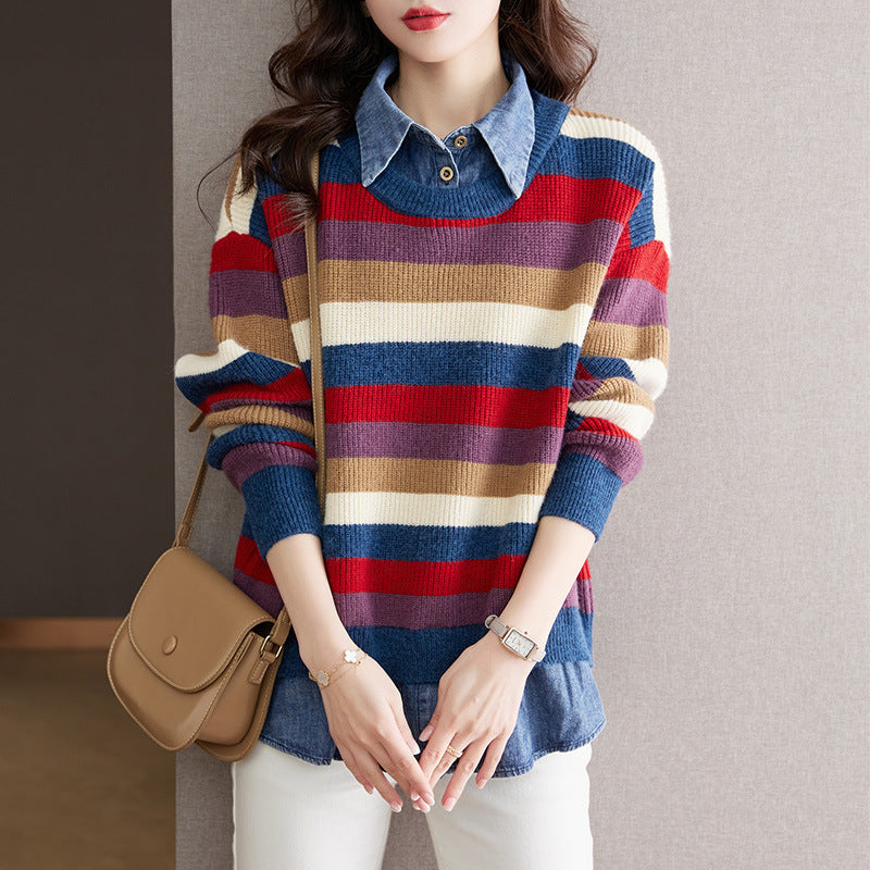 Striped round neck sweater for women with a relaxed fit and pleasant wearing comfort Lune London