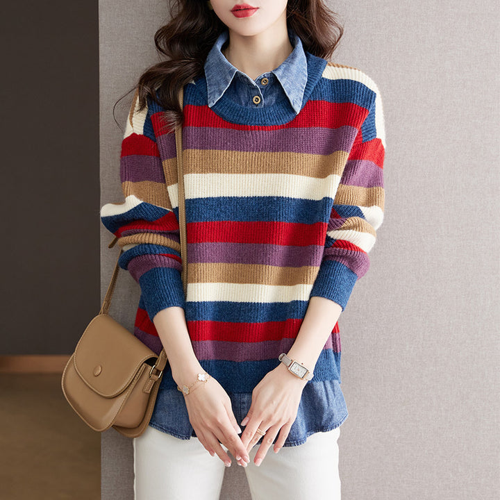 Striped round neck sweater for women with a relaxed fit and pleasant wearing comfort Lune London