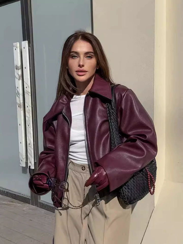Women's Elegant Faux Leather Jacket Lune London
