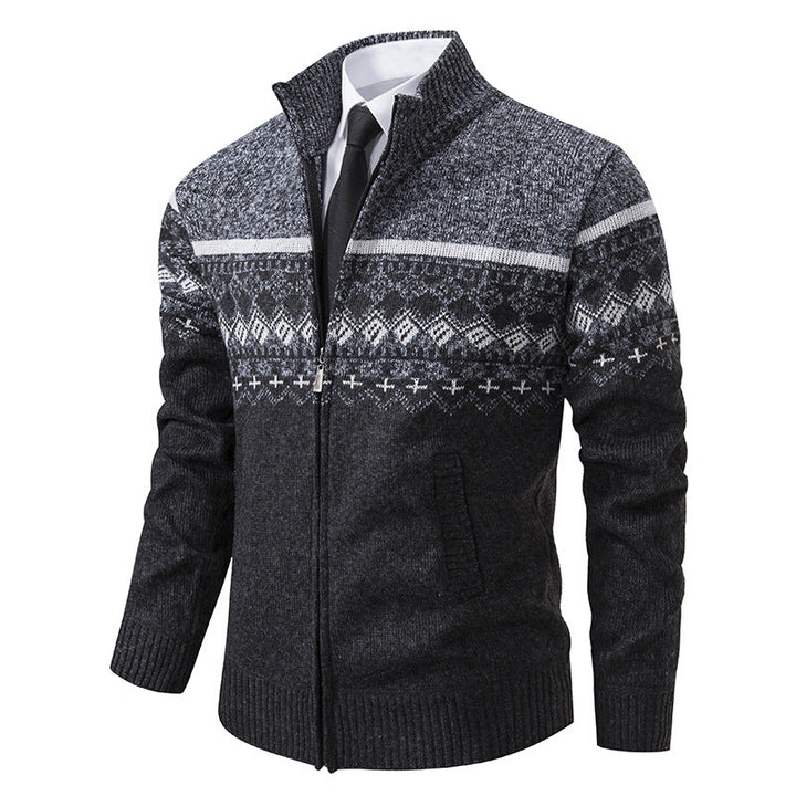 Men's Cardigan with Stand-Up Collar and Norwegian Pattern Lune London