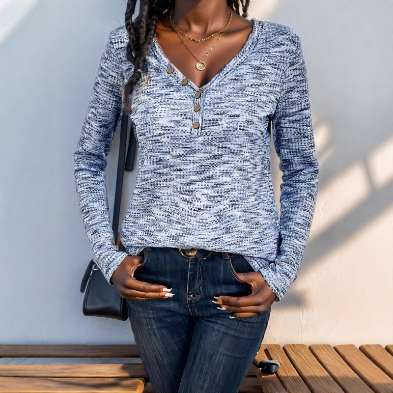Casual waffle-textured top for women with decorative buttons Lune London