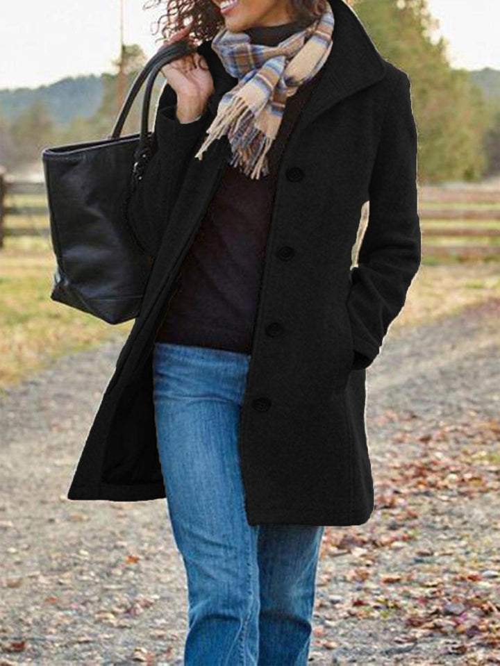 Ladies Elegant wool coat with modern button details Lune London