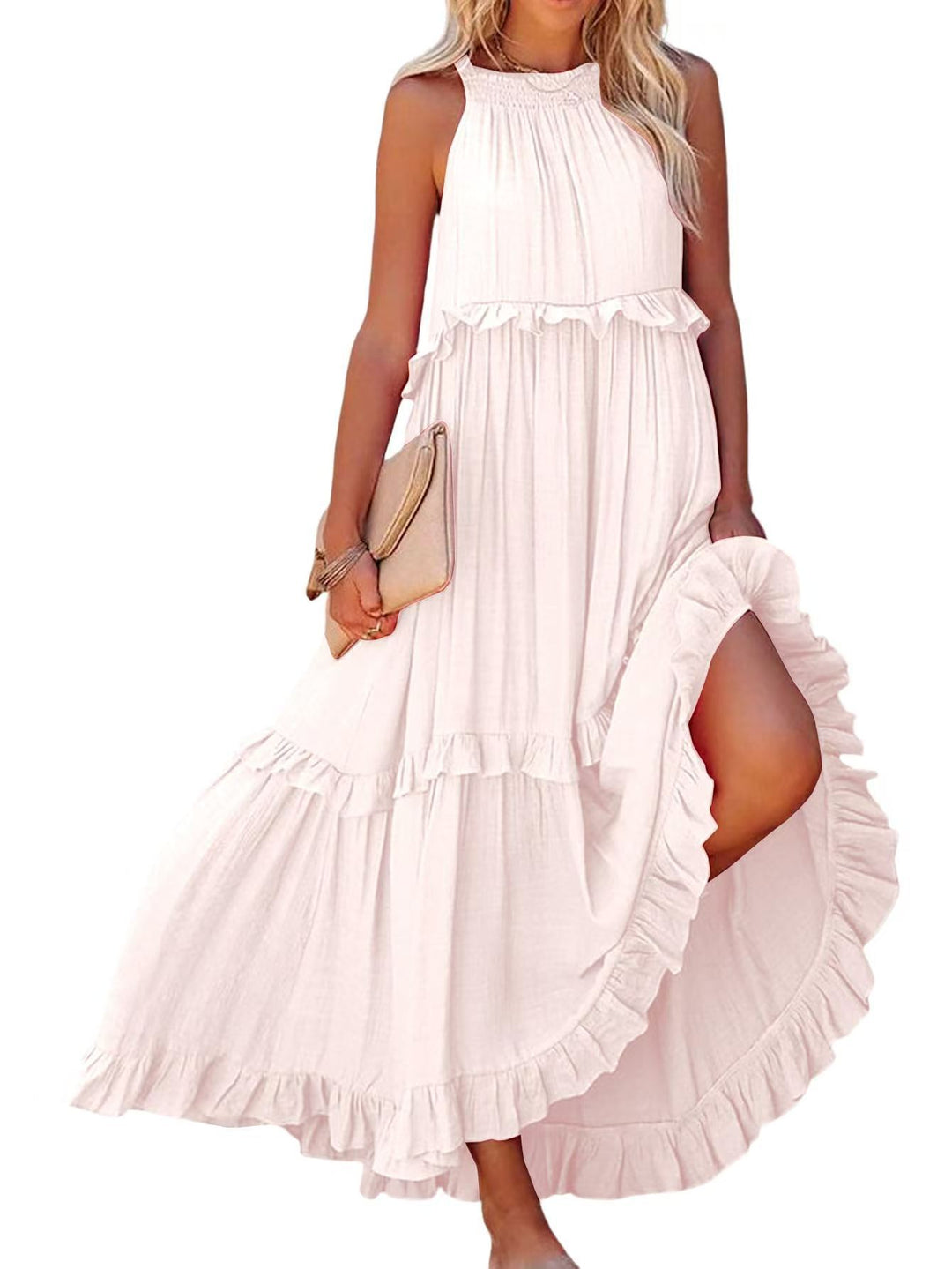 Maxi dress for women with ruffled details and airy silhouette Lune London