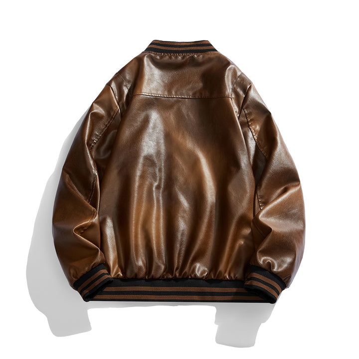 Classic leather jacket for men with elastic ribbed edges Lune London