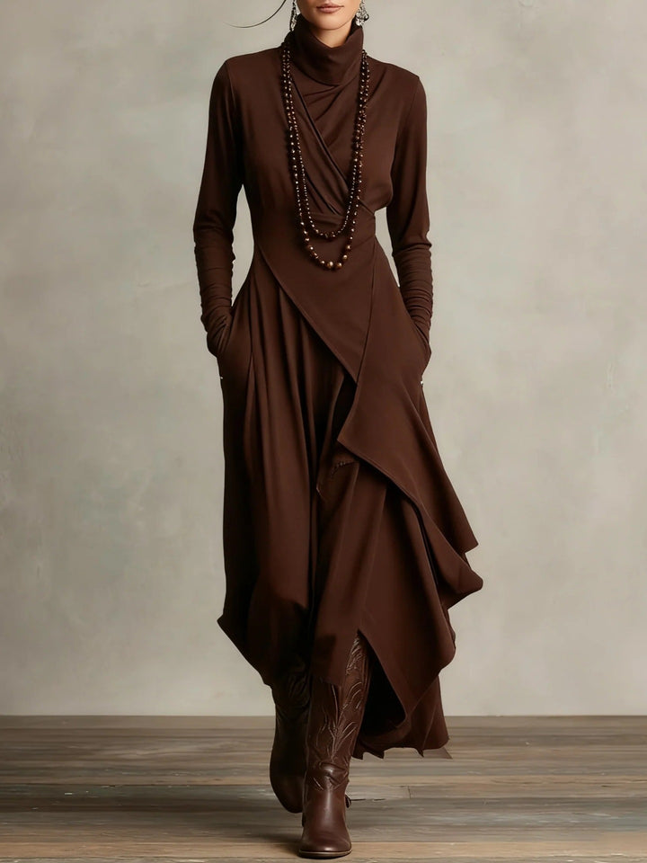 Women's Elegant Maxi Dress with Draped Top and Asymmetrical Cut Lune London