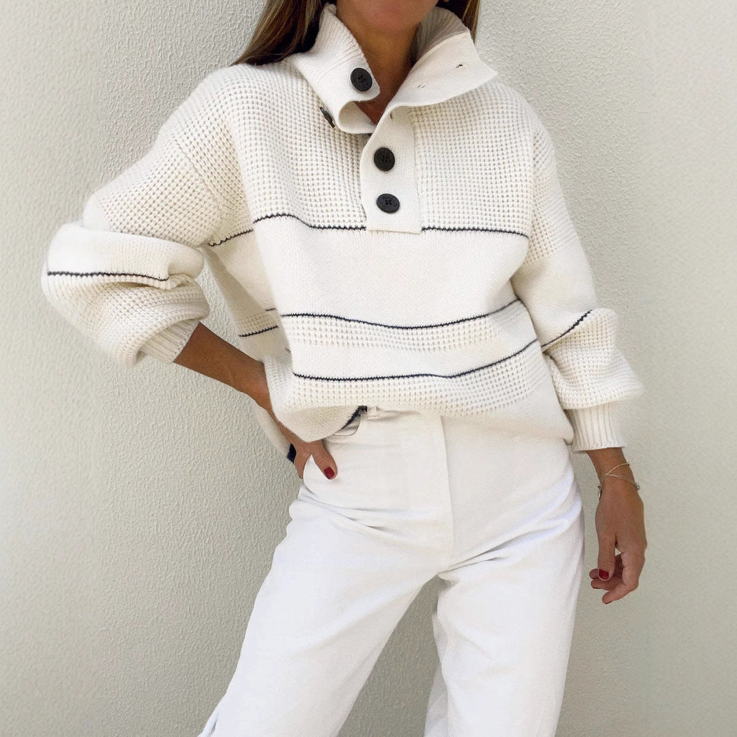 Ladies elegant, high collar sweater with button details Lune London