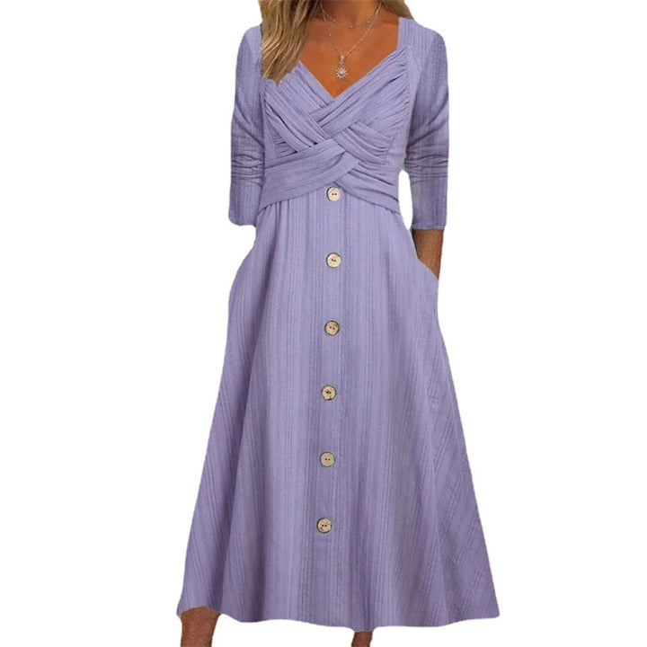 Women's button-down midi dress with elegant and stylish crossover top