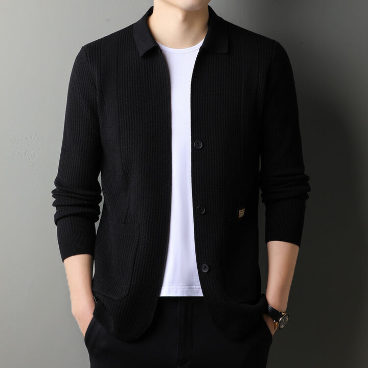Lune London textured surface casual knit cardigan for men