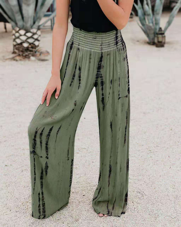 Elegant wide leg pants for women with a low waist and graphic print Lune London