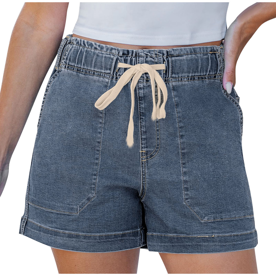 Ladies comfortable denim shorts with elastic waistband and practical pockets Lune London