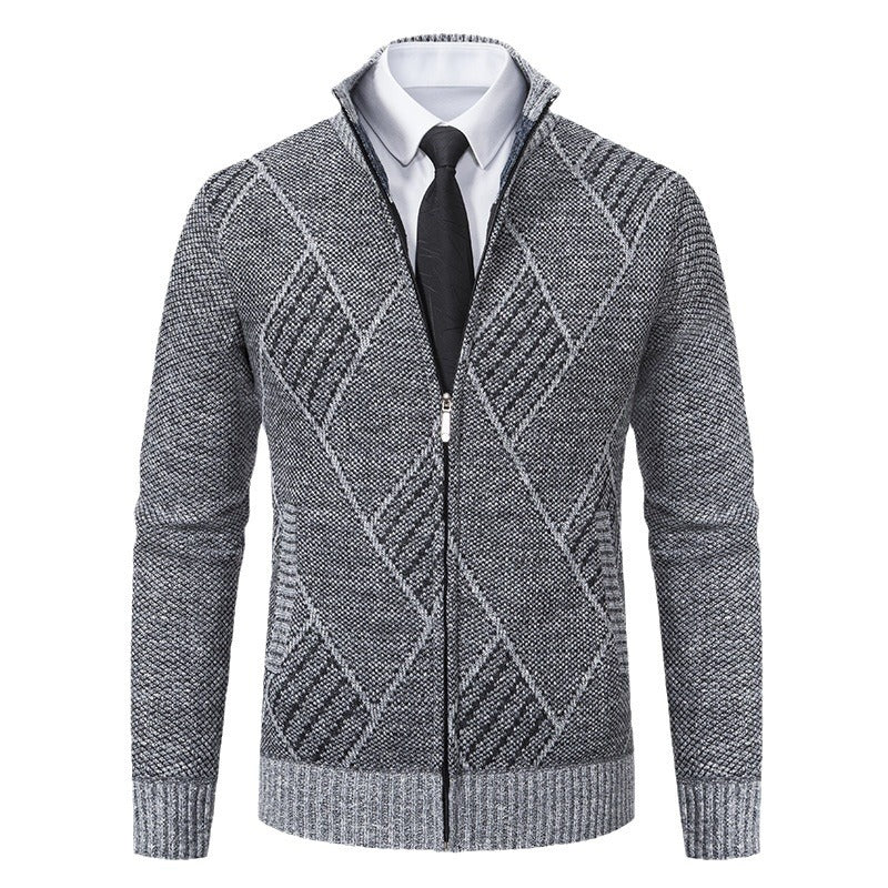 Men's knit jacket with high collar and elegant cable pattern Lune London