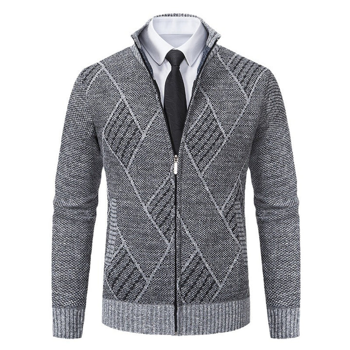 Men's knit jacket with high collar and elegant cable pattern Lune London