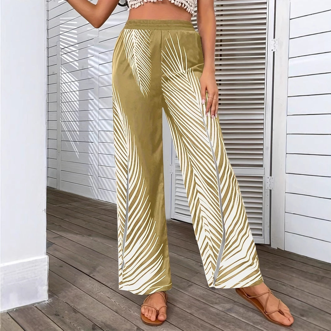 Elegant and lightweight palazzo pants for women with palm tree pattern Lune London