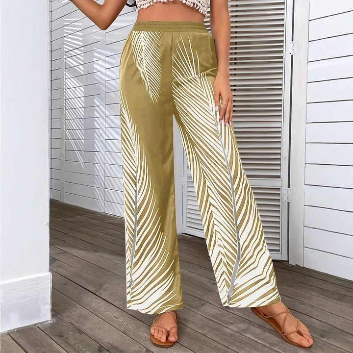 Elegant and lightweight palazzo pants for women with palm tree pattern Lune London