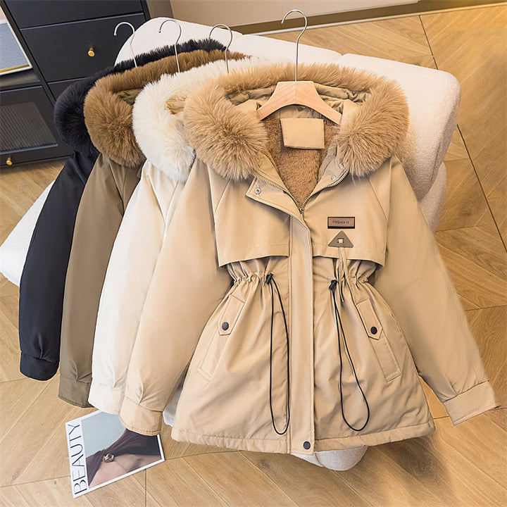 Ladies warm parka coat with removable faux fur collar and practical pockets Lune London
