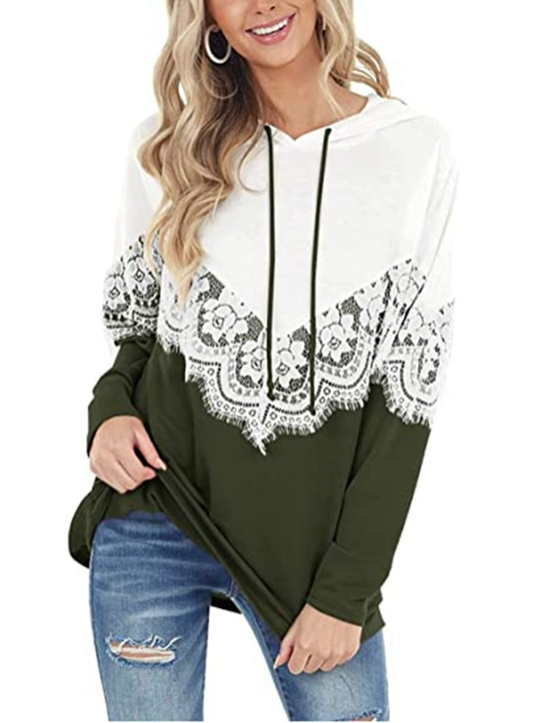 Women’s hoodie with elegant lace detailing and a chic relaxed fit