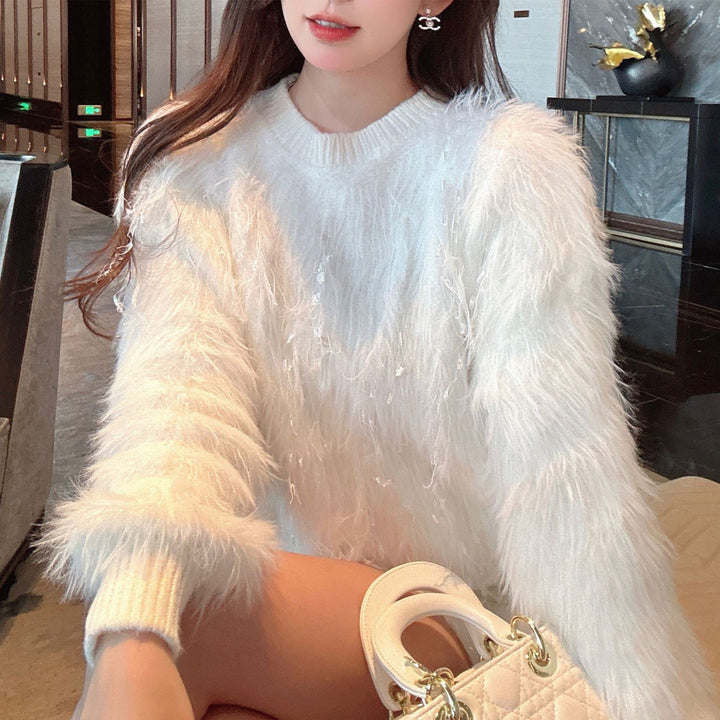 Fuzzy knit sweater for women with unique details Lune London