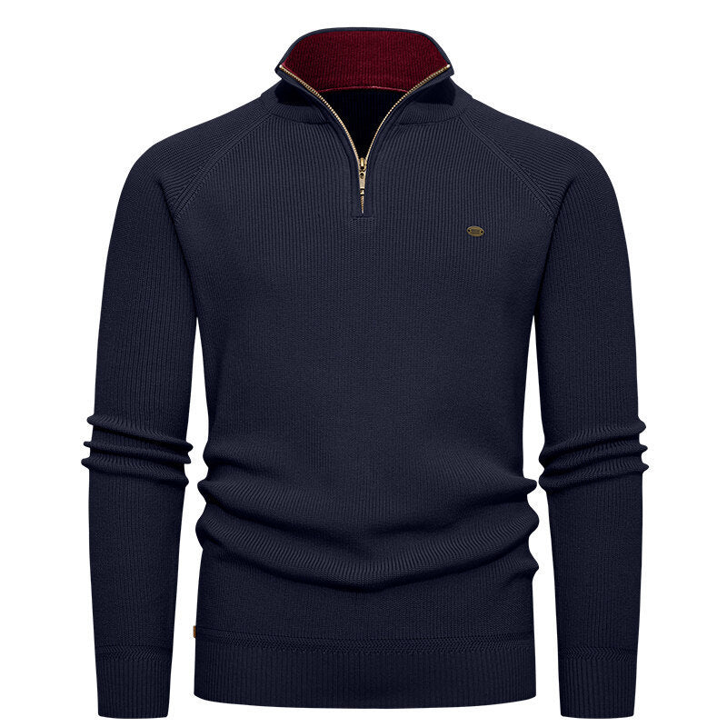High-quality knitted sweater for men with turtle neck and modern zipper Lune London