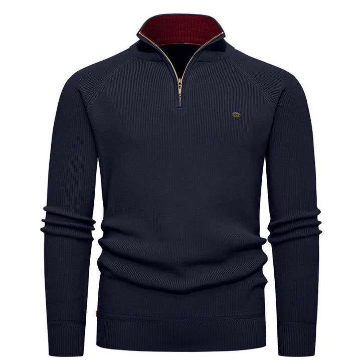 High-quality knitted sweater for men with turtle neck and modern zipper Lune London