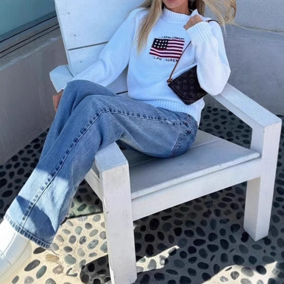Casual pullover for women with creative flag pattern and soft knit Lune London
