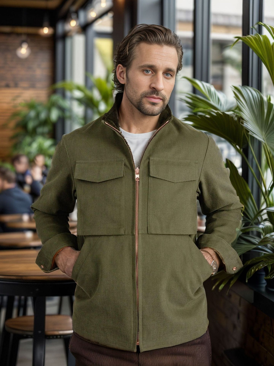Practical utility jacket for men with large patch pockets Lune London