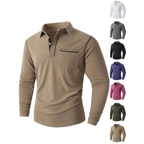 Men's trendy long sleeve polo with practical chest pocket and elegant contrasting details Lune London