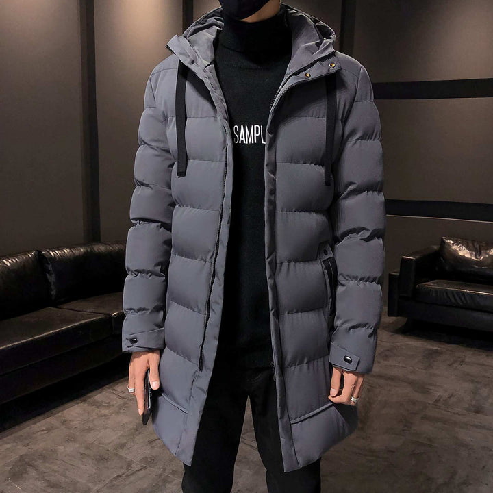 Long insulated puffer jacket for men with hood Lune London