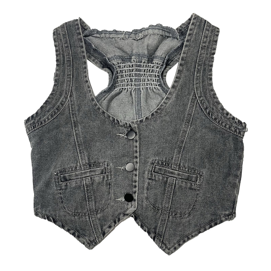 Women's denim vest with modern V-neck and practical pockets Lune London