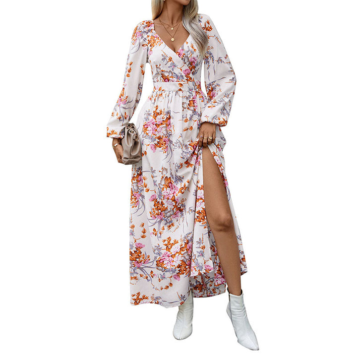 Maxi dress women with floral design and side slit Lune London