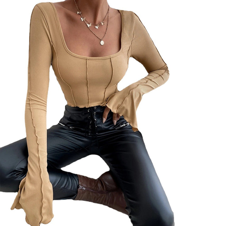 Chic & Stil Women's Short Top Couture with Square Neckline and Long Sleeves